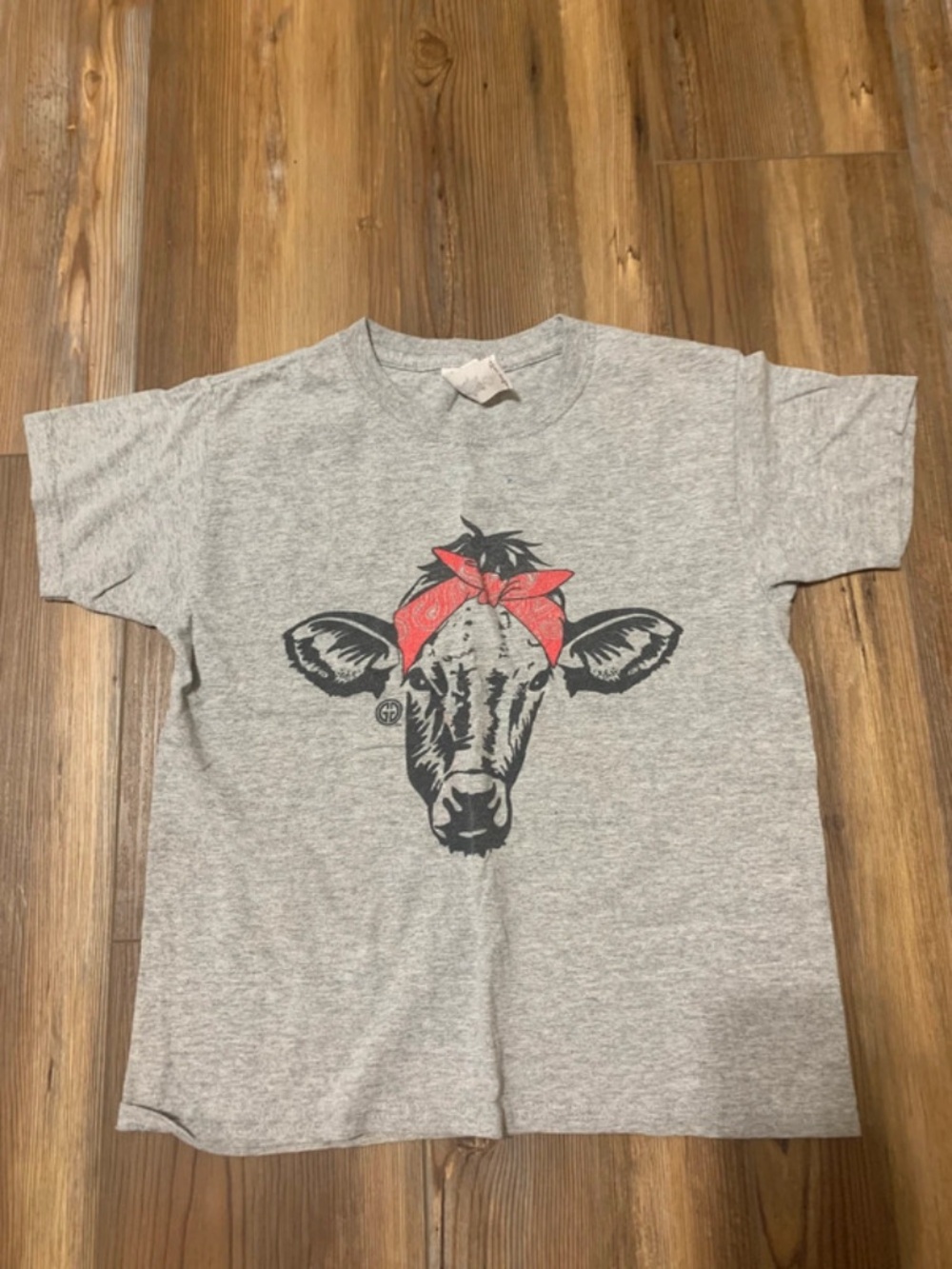 Girls Girly girl original Grey Cow Graphic Tee with Red Bandana